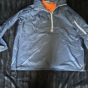 Nike navy, orange, and white Large windbreaker WITH ROLL UP HOOD#windbreaker#lat